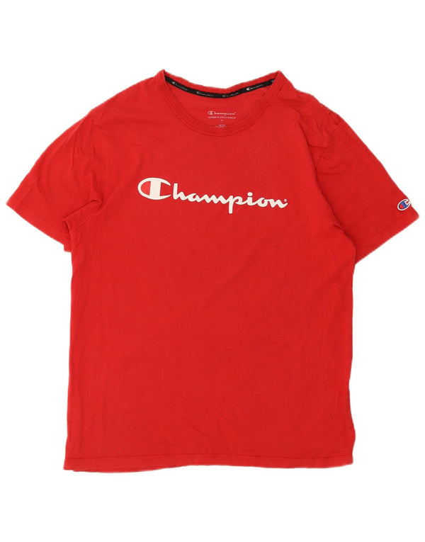 Campeão Mens Graphic T-Shirt Top Médio Algodão Vermelho