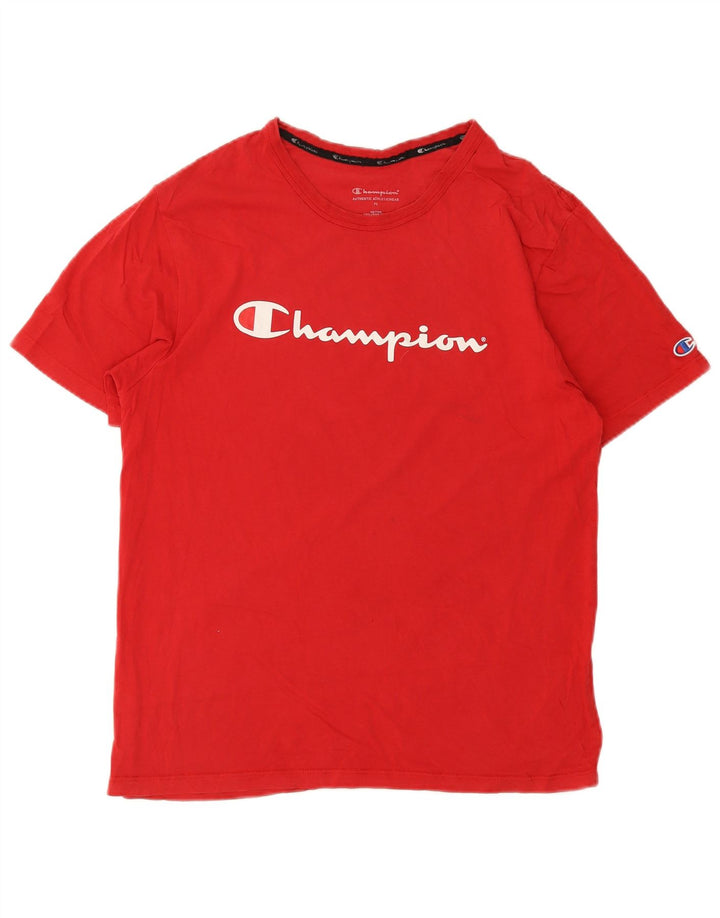 Campeão Mens Graphic T-Shirt Top Médio Algodão Vermelho