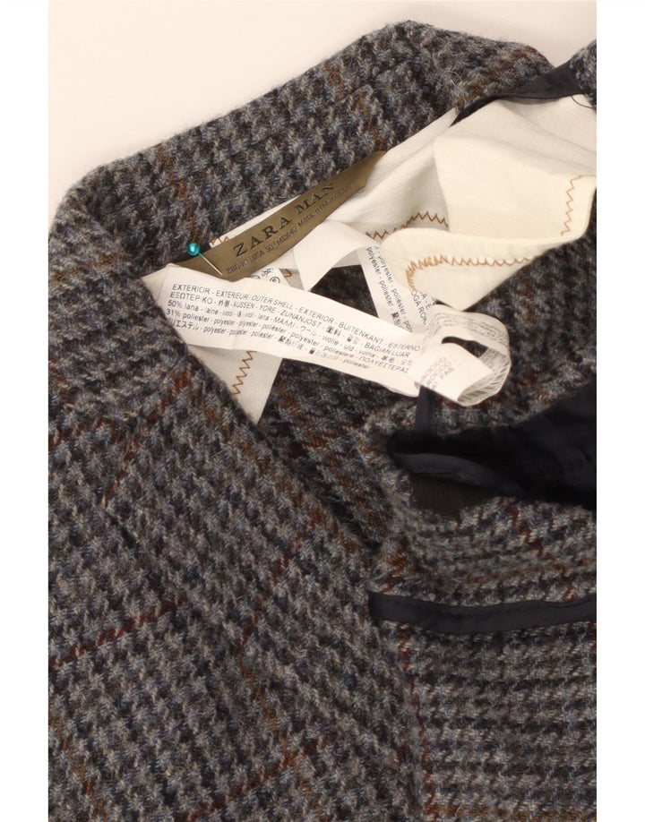 Jaqueta blazer masculina Zara com 2 botões EU 48 lã houndstooth cinza médio