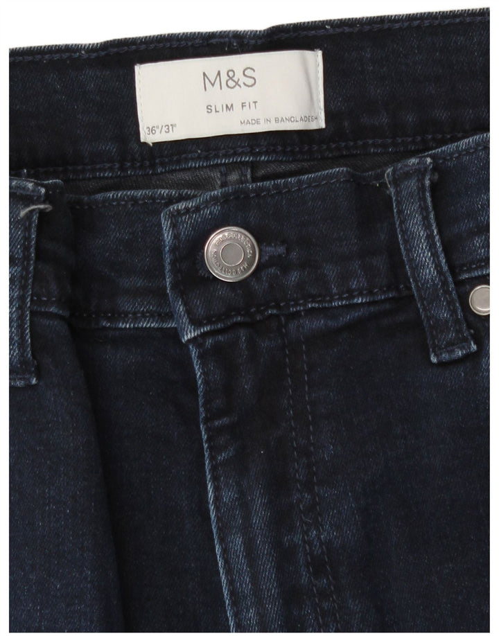 Marks & Spencer Mens Slim Jeans W36 L31 Azul Marinho Algodão