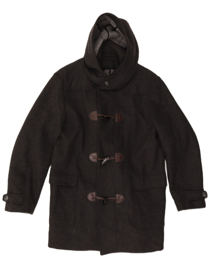 Jaqueta masculina vintage com capuz Duffle IT 50 grande lã virgem cinza