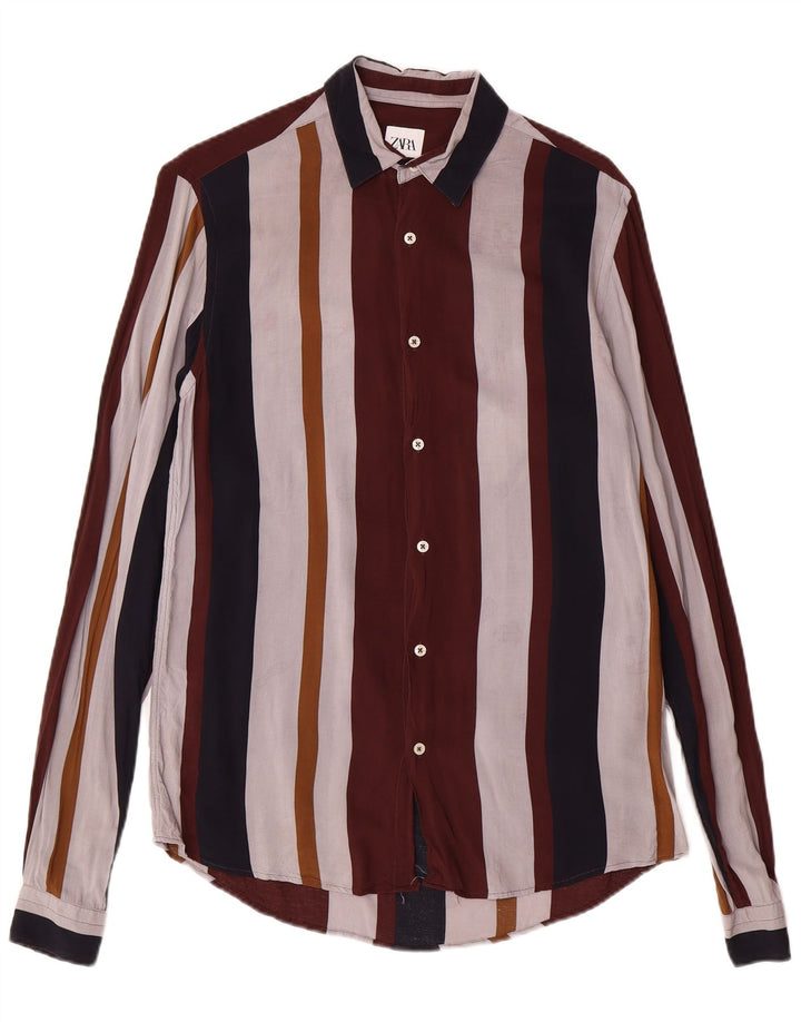 Camisa masculina ZARA com ajuste relaxado pequena listrada multicolorida