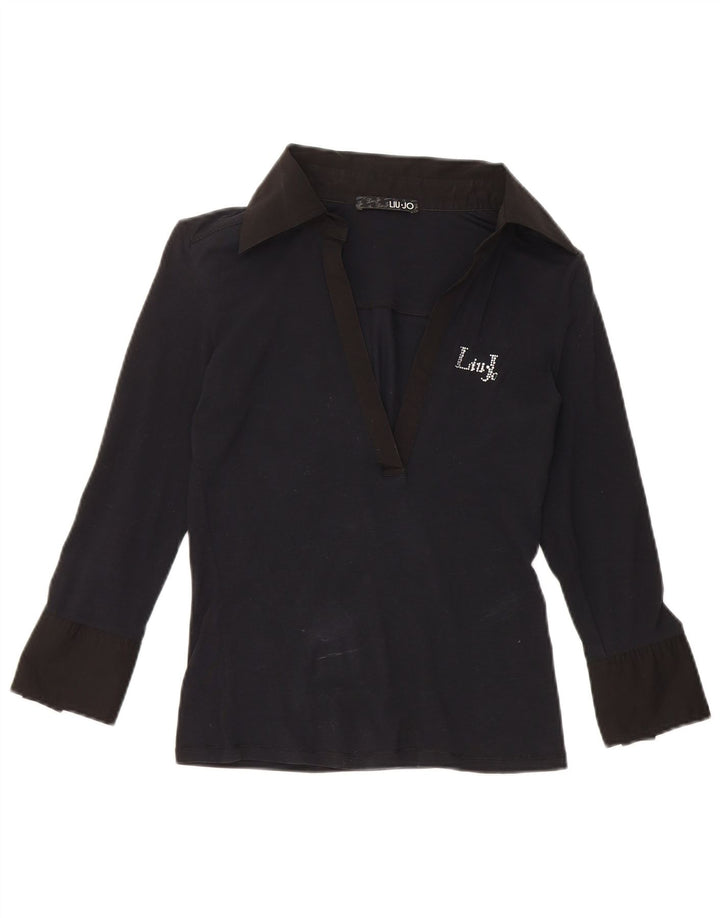 Pulôver feminino Liu Jo manga 3/4 blusa Reino Unido 8 pequeno azul marinho