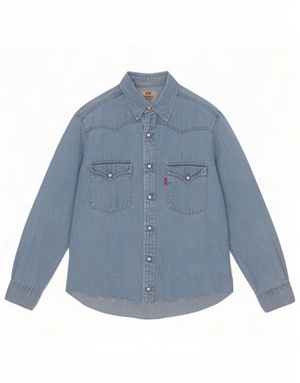 Camisa jeans masculina Levi's pequena azul algodão