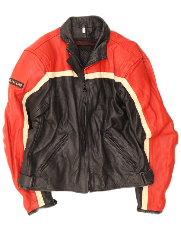 Jaqueta masculina vintage de couro Motorstyle Racer UK 40 grande bloco colorido preto