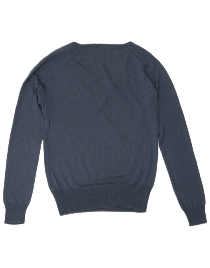 Suéter feminino Massimo Dutti com decote em V Reino Unido 12 seda azul médio