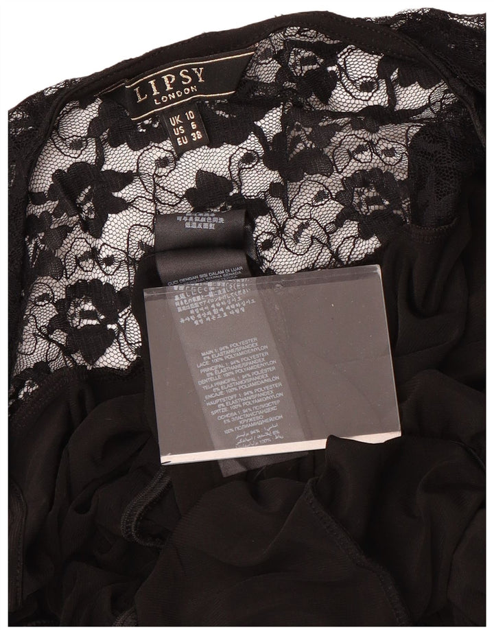 Macacão feminino Lipsy de manga curta UK 10 pequeno poliéster preto
