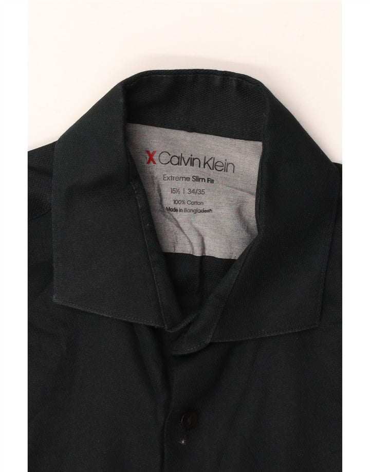 Camisa masculina Calvin Klein extra slim fit tamanho 15 1/2 algodão preto médio