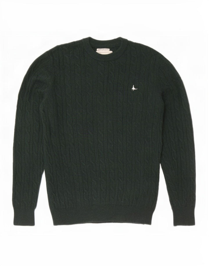 Jack Wills Suéter masculino com gola redonda, lã merino verde médio