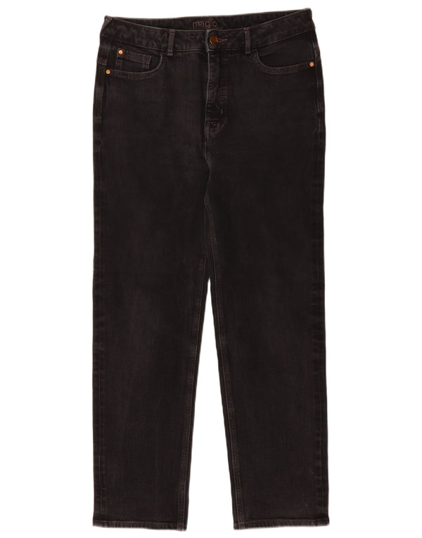 Jeans retos femininos Marks & Spencer Reino Unido 14 grande W30 L26 algodão preto