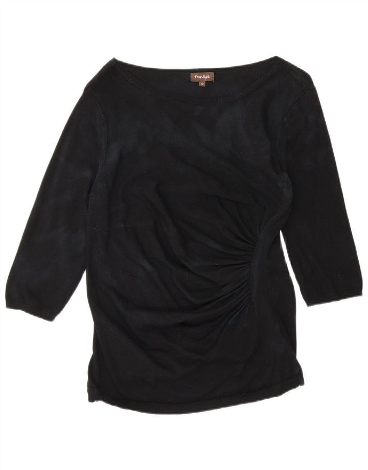Top feminino Phase Eight manga 3/4 Reino Unido 12 viscose preta média