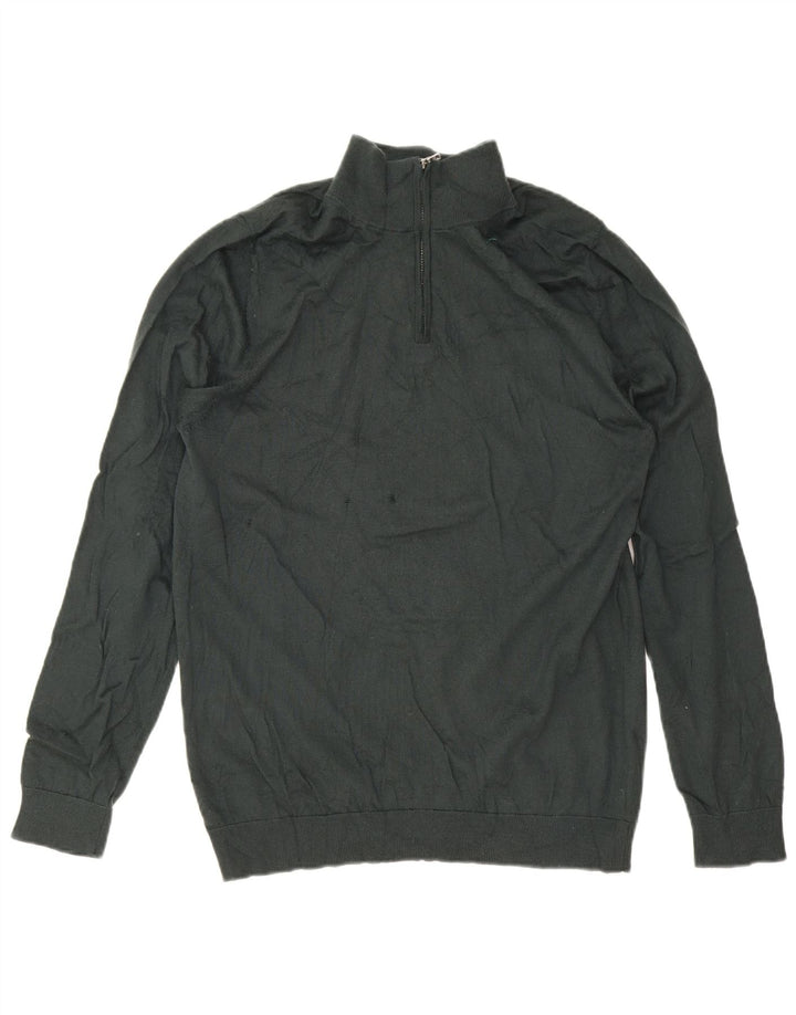 Suéter masculino Marks & Spencer com zíper e gola grande de lã merino verde