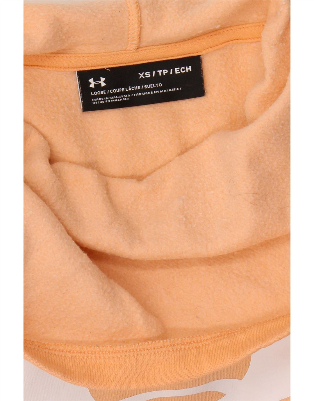 UNDER ARMOUR Womens Graphic Hoodie Jumper UK 6 XS Orange Vintage Under Armour and Second-Hand Under Armour from Messina Hembry 