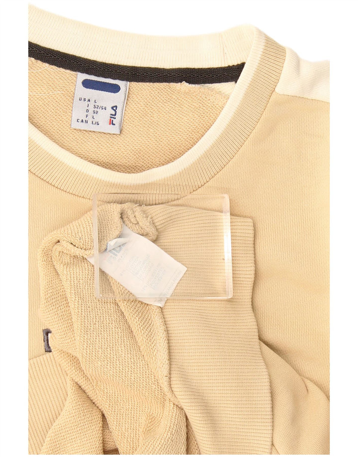 Fila moletom gráfico masculino jumper grande bege colorblock algodão