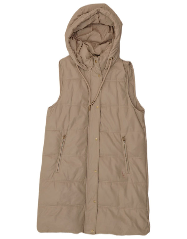 Colete acolchoado com capuz grande Zara feminino UK 6 XS poliéster bege