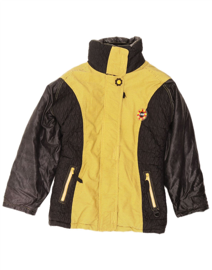 Jaqueta corta-vento feminina VINTAGE UK 14 algodão colorblock amarelo médio