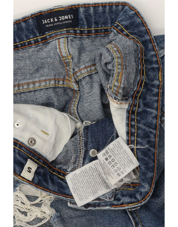 Shorts jeans masculino Jack & Jones desgastado regular fit pequeno W28 algodão azul