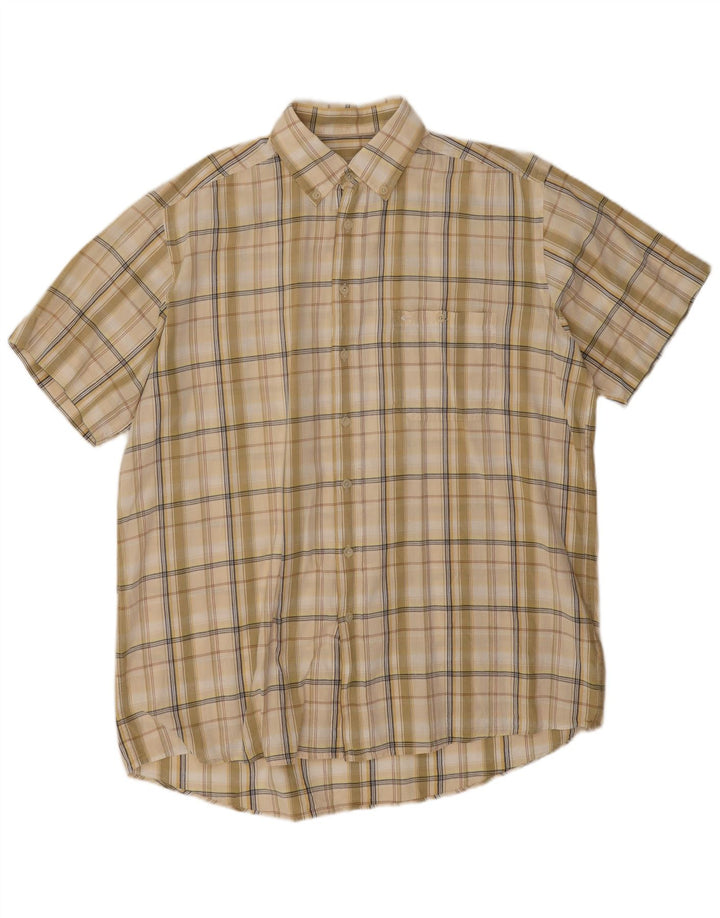 Camel Active Camisa masculina de manga curta grande algodão xadrez verde