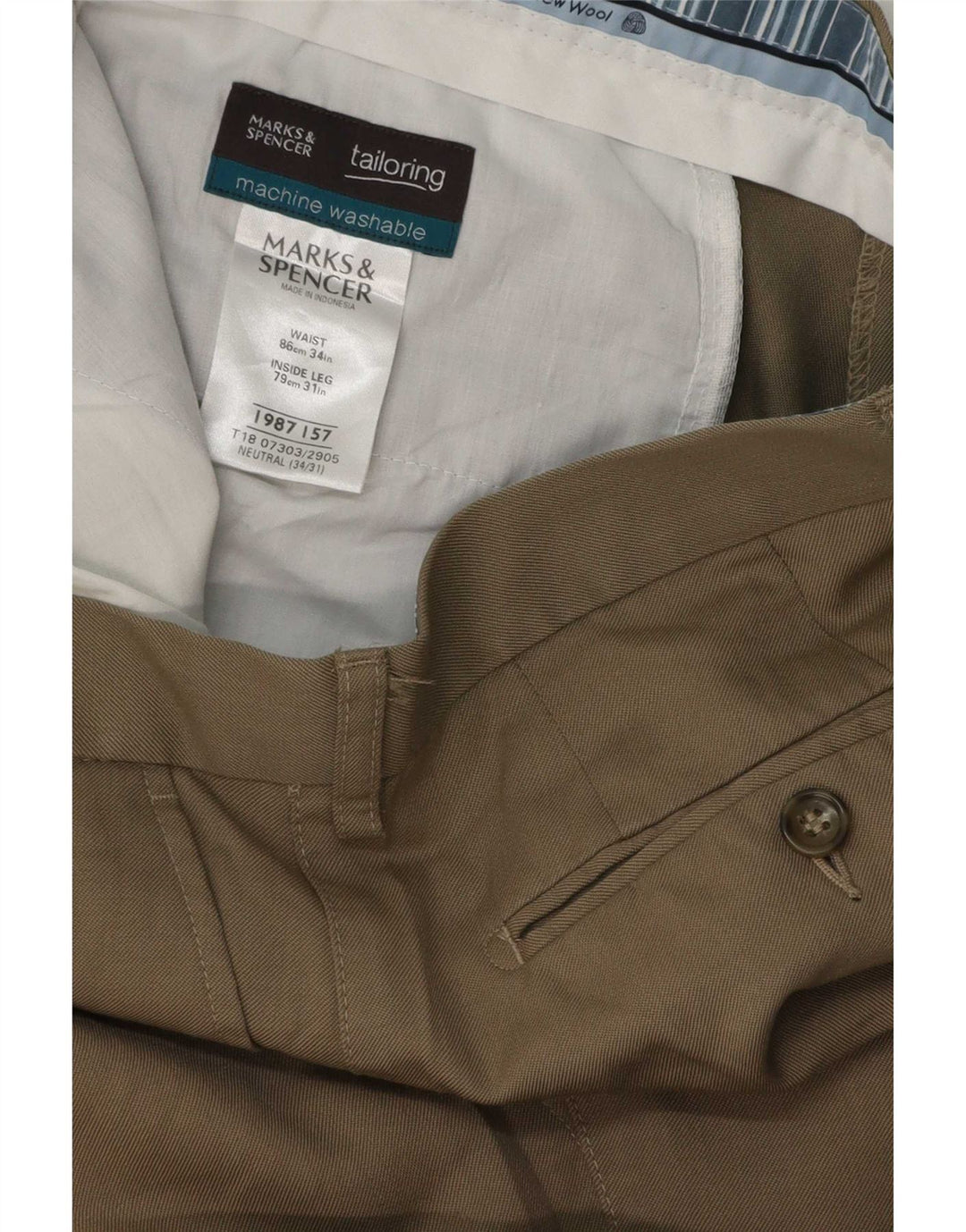 Calça masculina Marks & Spencer W34 L31 lã bege