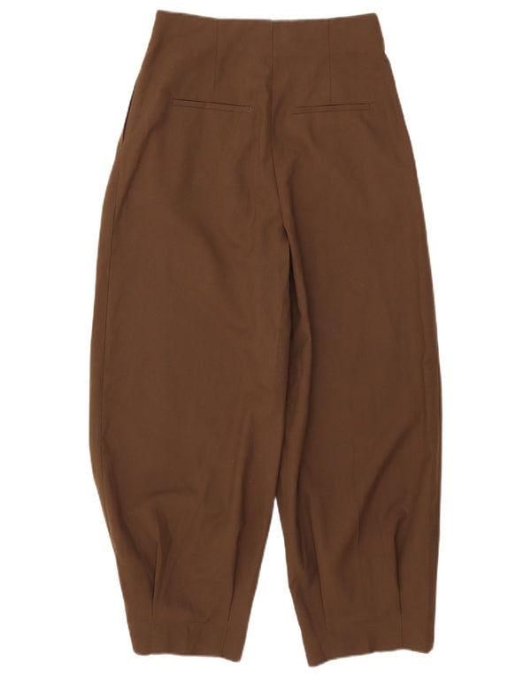 Calça feminina Zara cintura alta com pregas pequena W26 L25 marrom