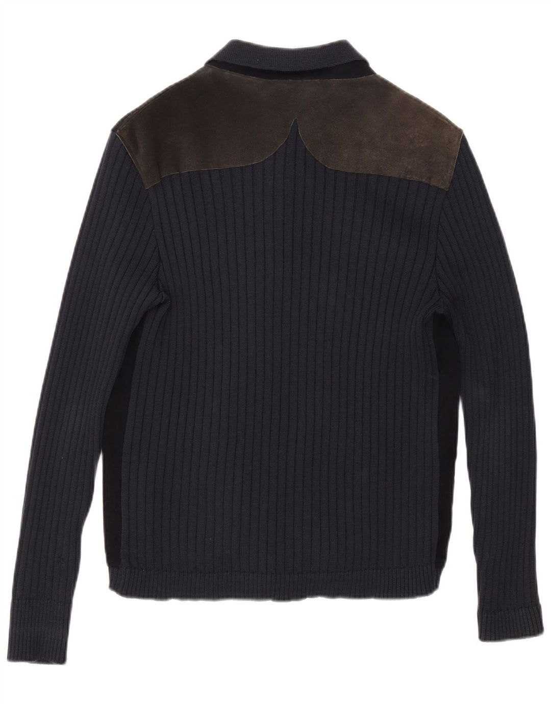 Suéter cardigã masculino vintage médio azul marinho colorblock