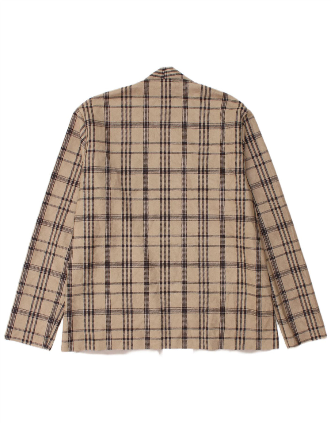 Jaqueta blazer aberta masculina ZARA Reino Unido 40 grande poliéster xadrez bege