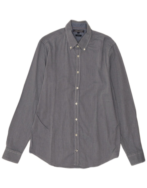 Tommy Hilfiger Camisa masculina Slim Fit grande algodão espinha de peixe azul marinho