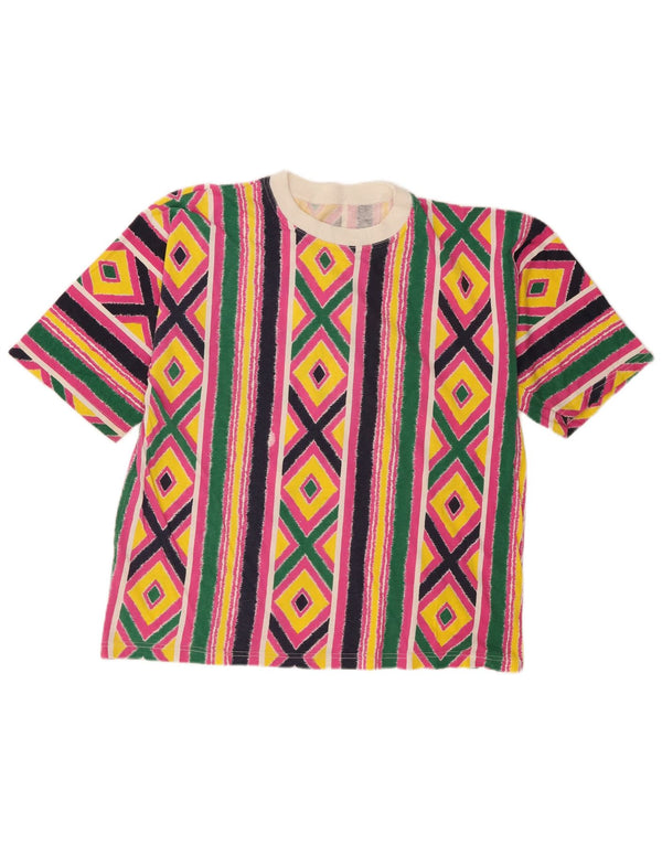 Camiseta feminina vintage UK 16 grande geométrica multicolorida