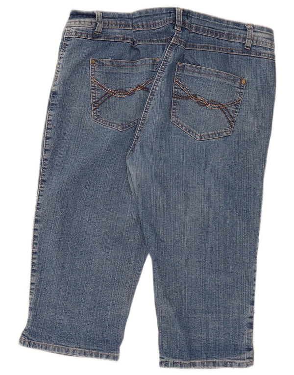 Bermuda jeans feminina M&Co UK 16 grande W34 azul algodão