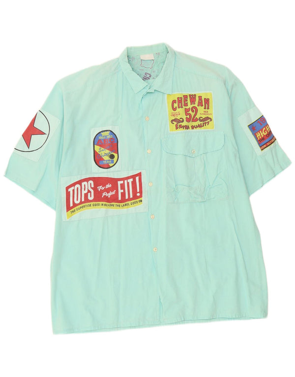 Camisa masculina vintage de manga curta XL turquesa