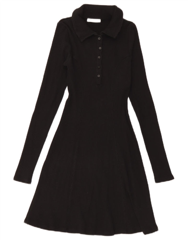 Vestido polo feminino de manga comprida Zara UK 12 médio preto