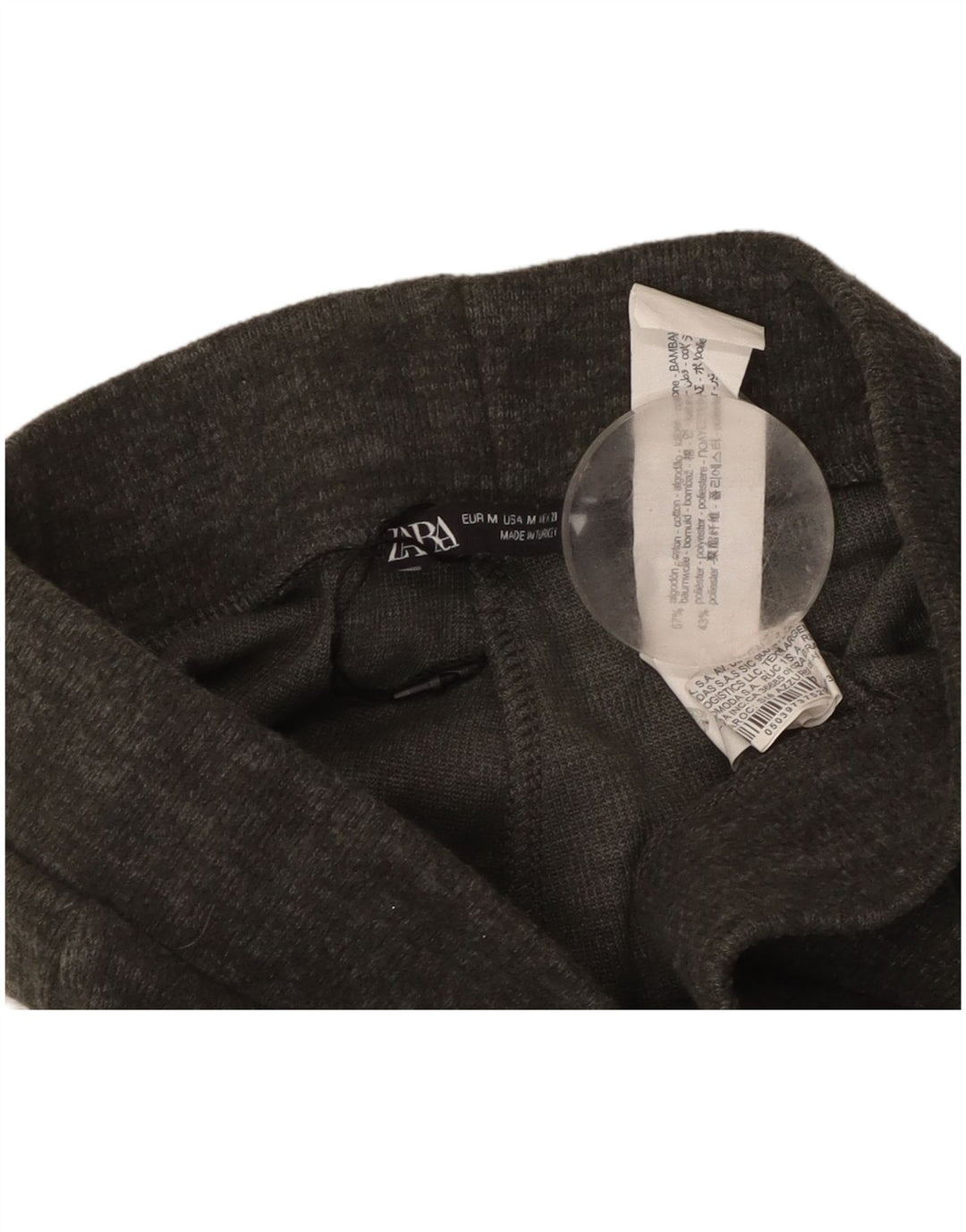 Calça de treino feminina Zara UK 12 algodão manchado cinza médio