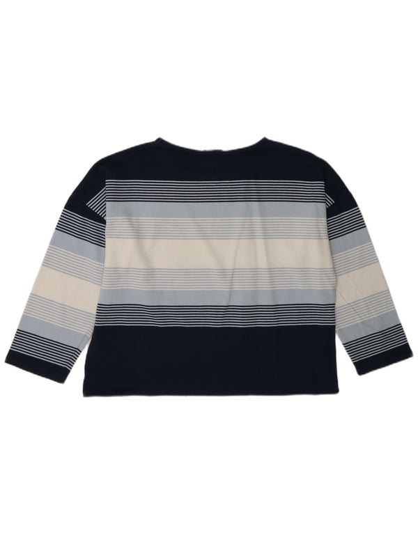 Crew Clothing Womens Top Manga Longa Reino Unido 14 Médio Azul Marinho Listrado