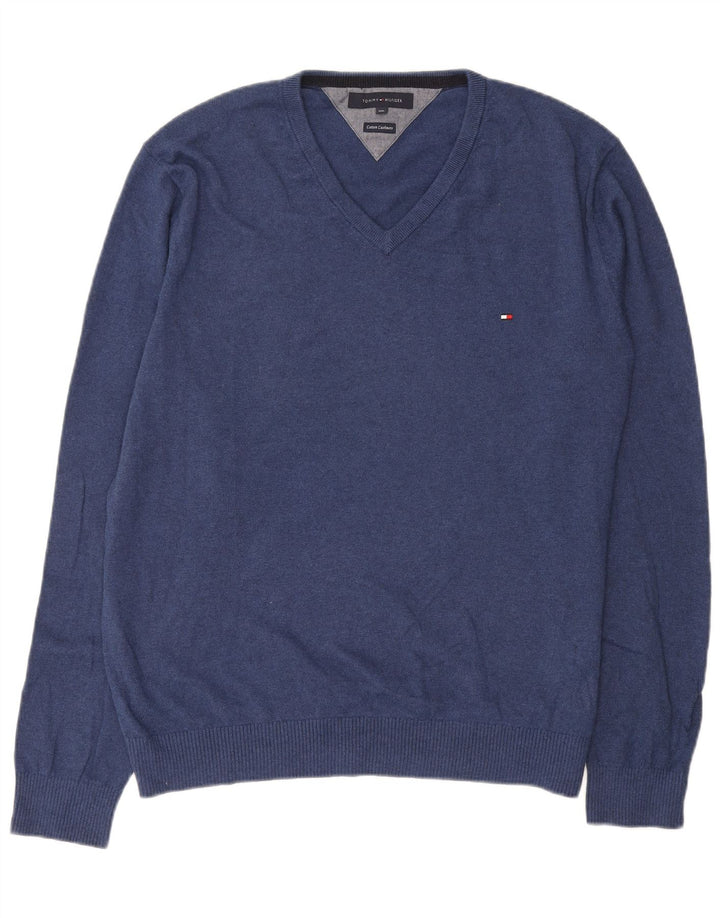 Suéter masculino TOMMY HILFIGER com decote em V 2XL algodão azul marinho