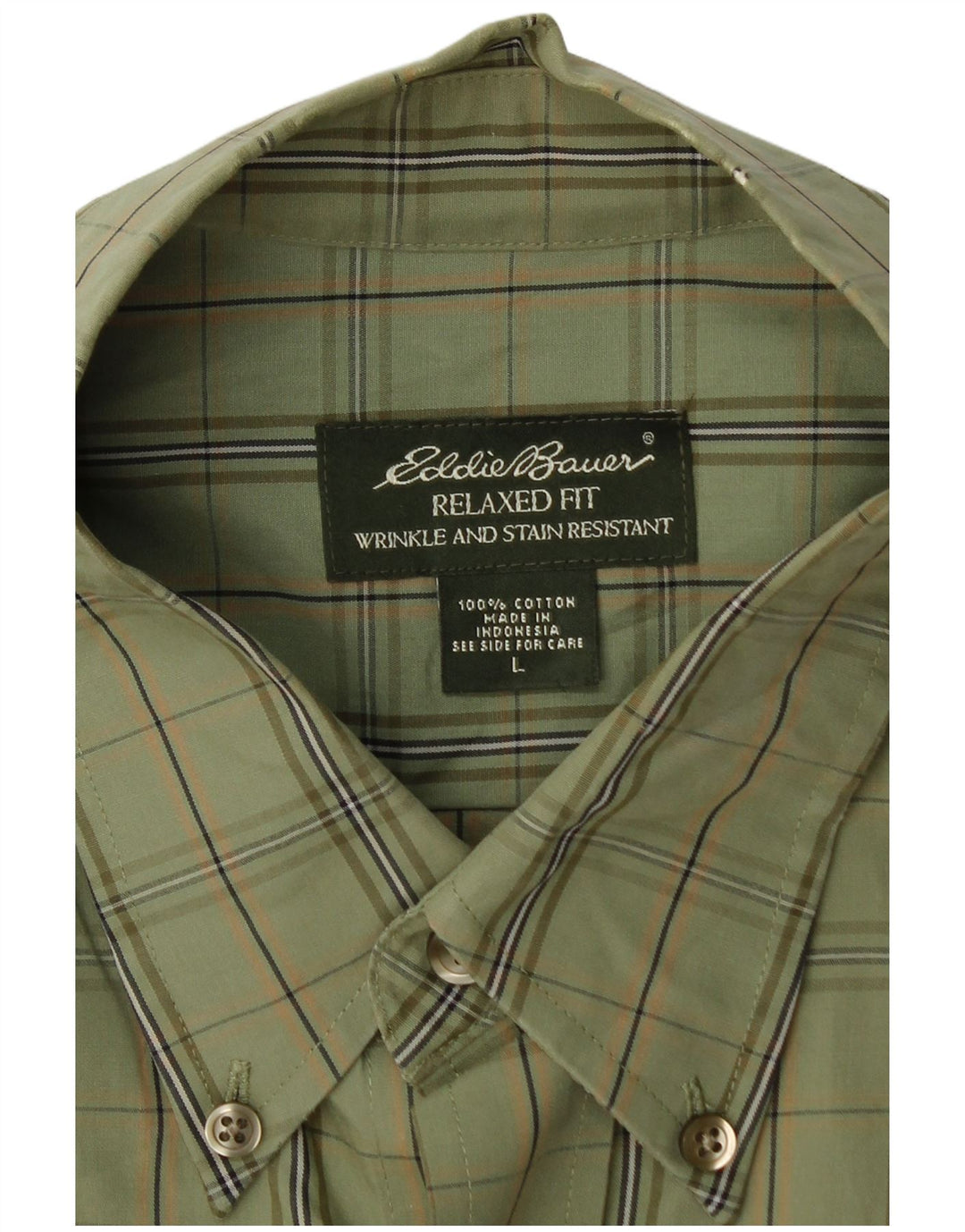 EDDIE BAUER Camisa masculina de ajuste relaxado, grande algodão xadrez verde