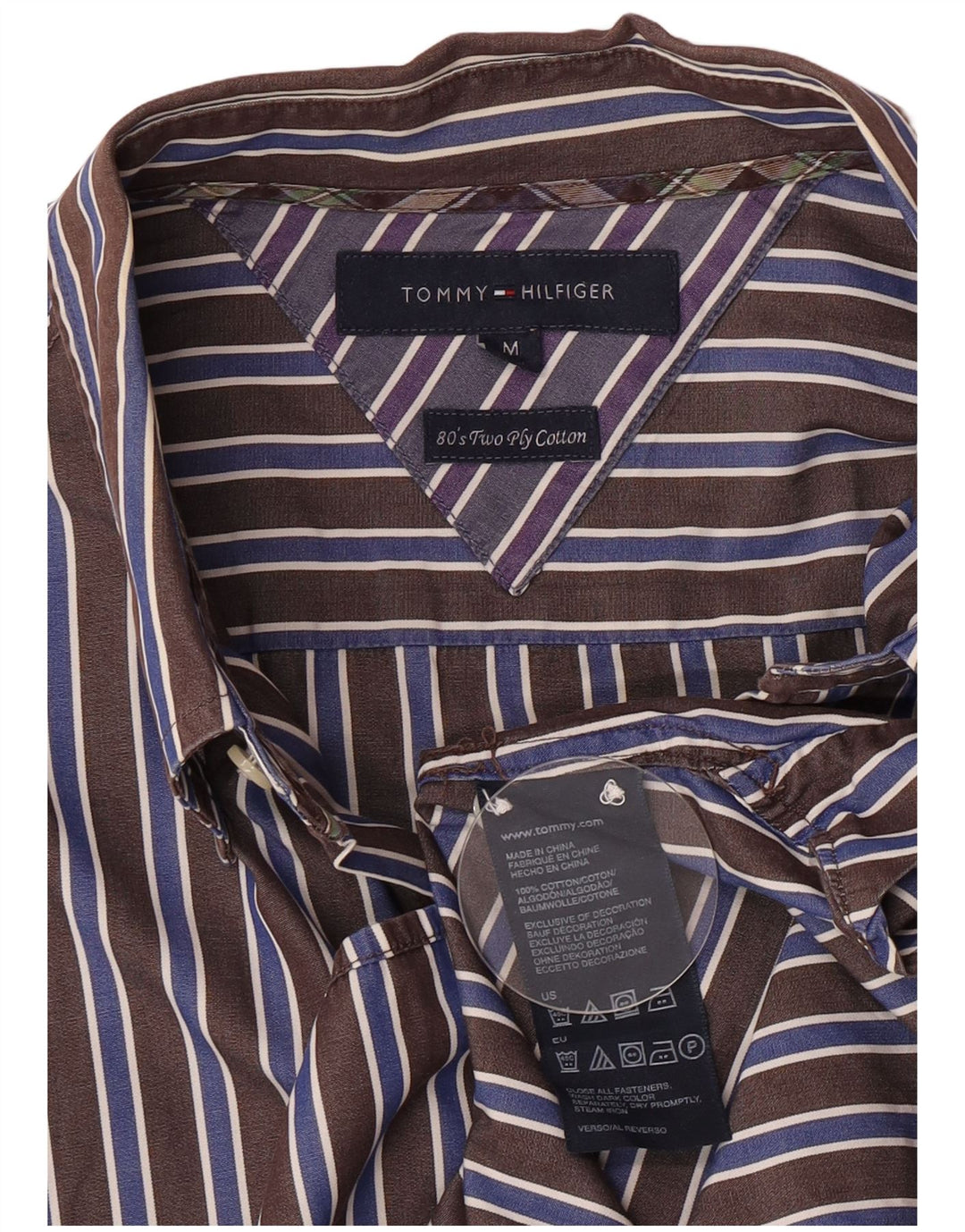 Camisa masculina Tommy Hilfiger de algodão listrado marrom médio
