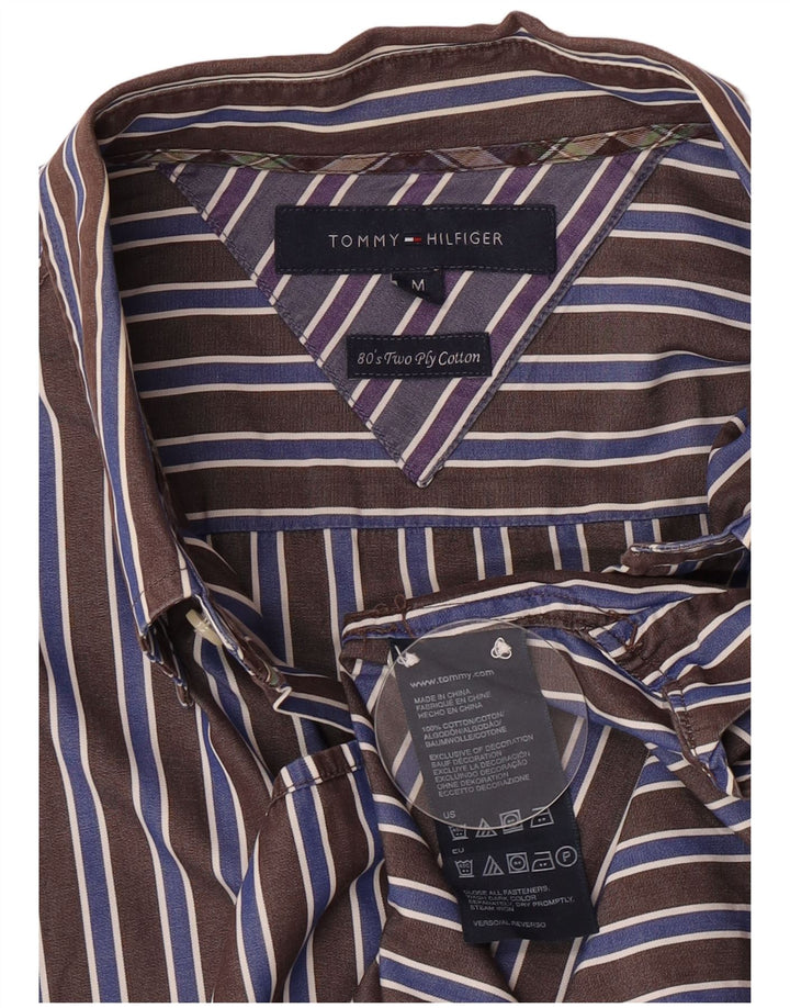 Camisa masculina Tommy Hilfiger de algodão listrado marrom médio
