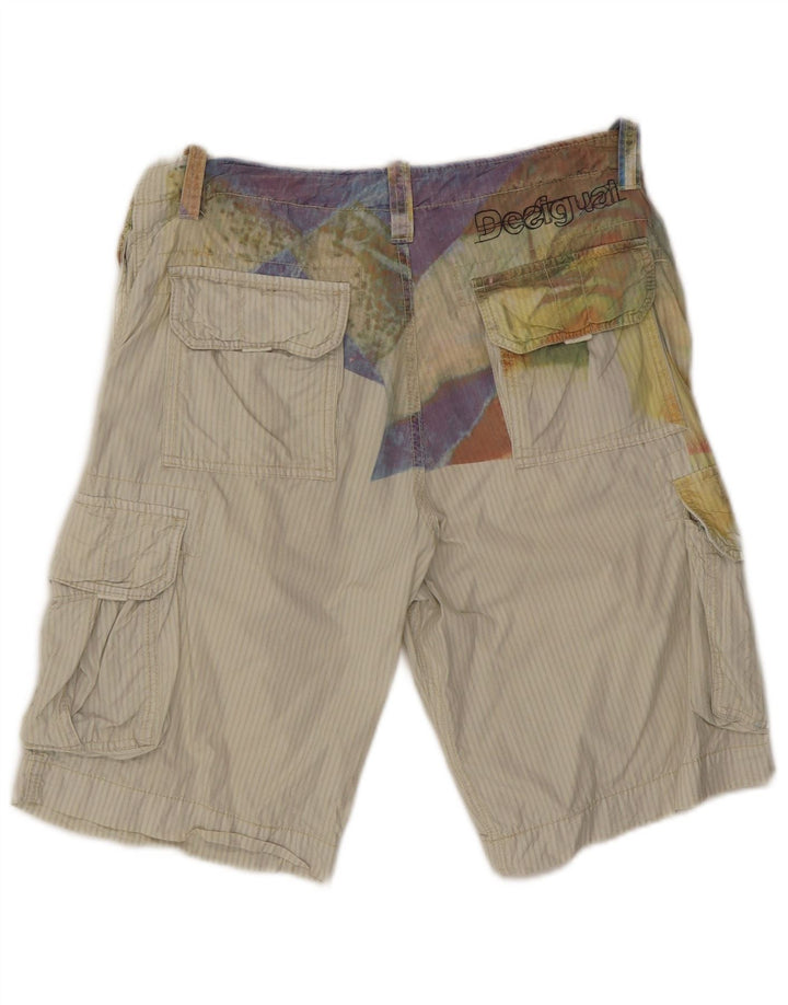 Desigual Mens Graphic Cargo Shorts EU 42 Médio W34 Algodão Bege