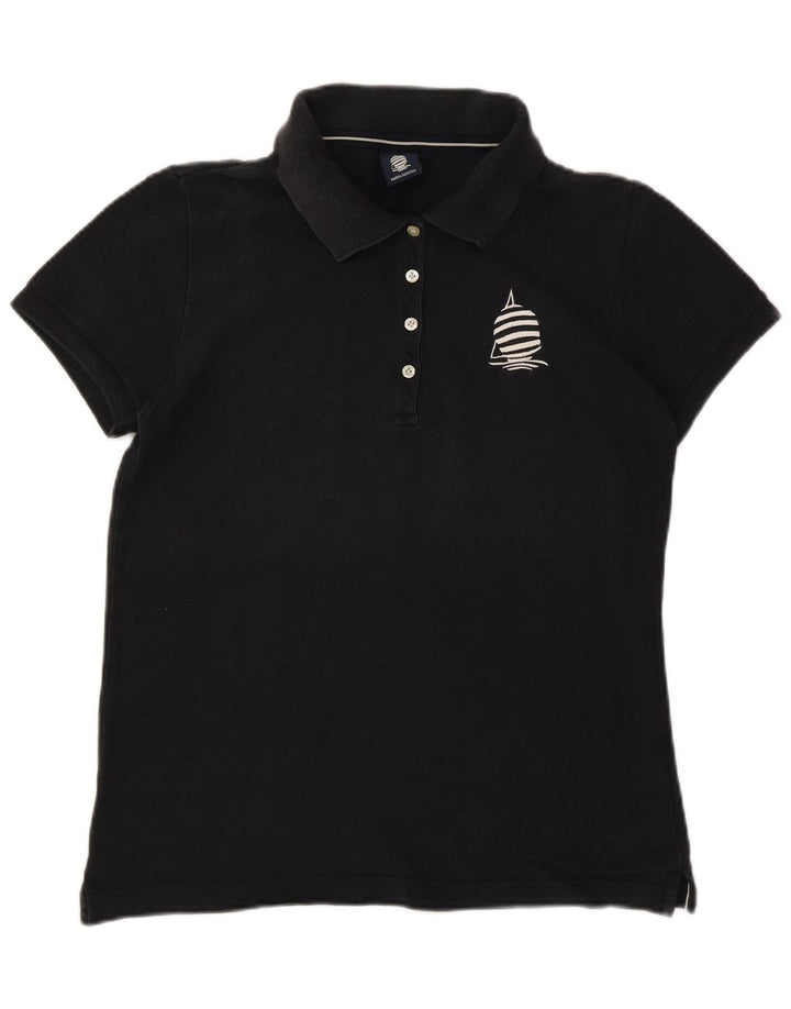 Camisa polo feminina MARINA YACHTING Reino Unido 14 grande algodão preto