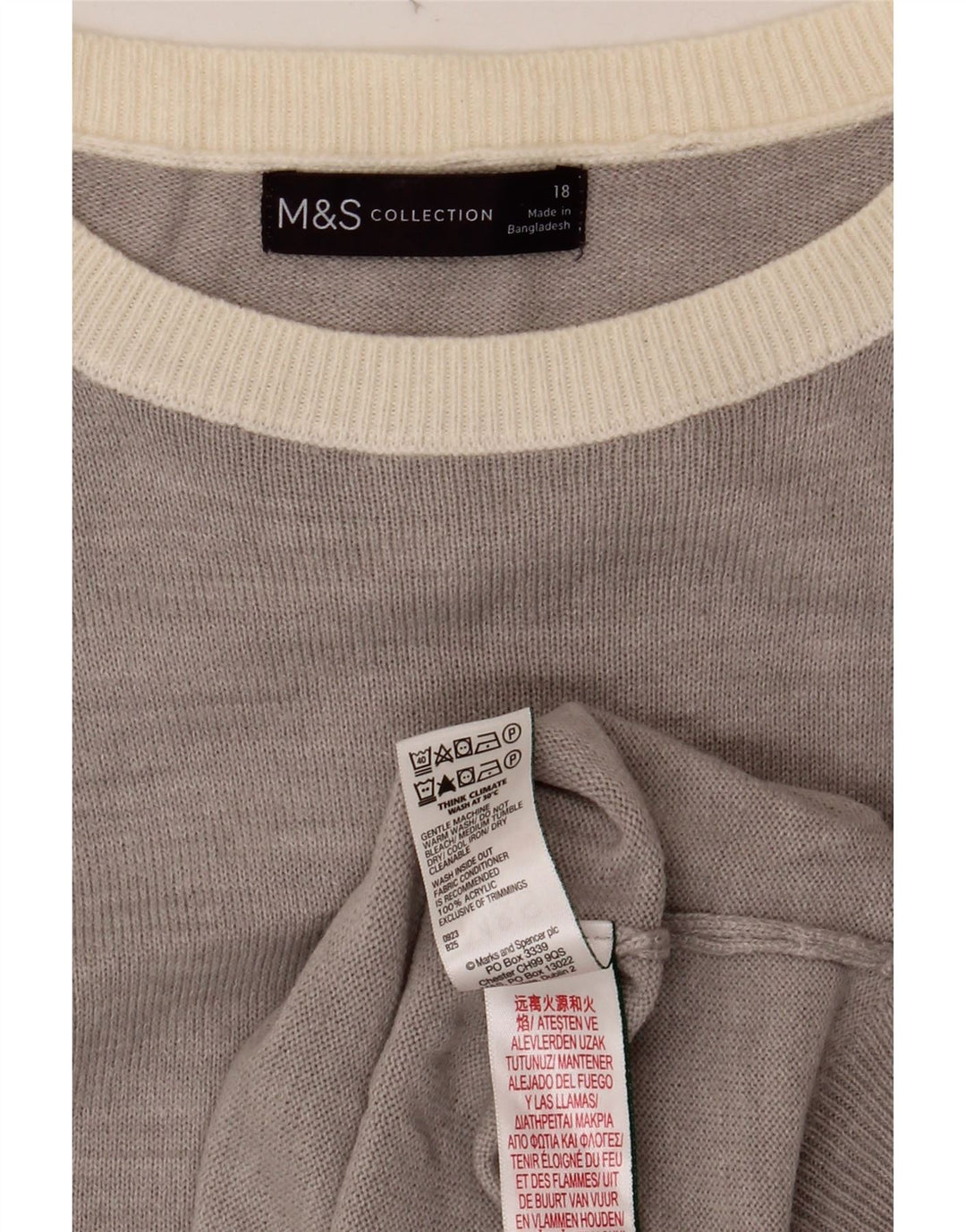 Suéter feminino MARKS & SPENCER com gola canoa UK 18 XL cinza colorblock