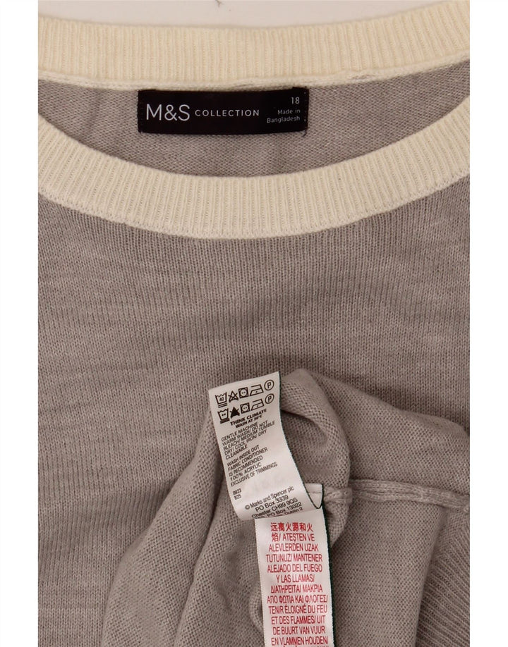 Suéter feminino MARKS & SPENCER com gola canoa UK 18 XL cinza colorblock