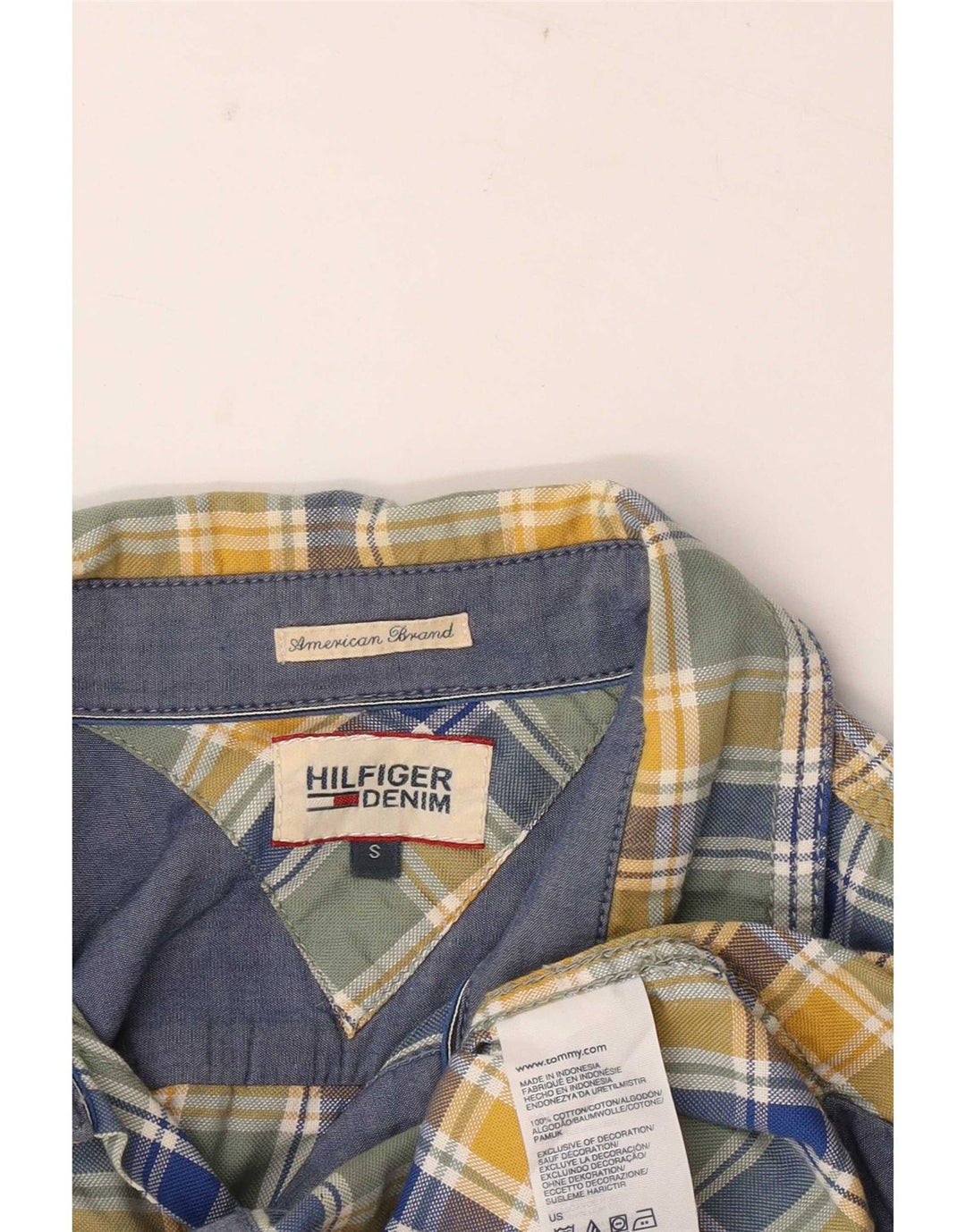 Camisa masculina Tommy Hilfiger pequena xadrez multicolorida de algodão