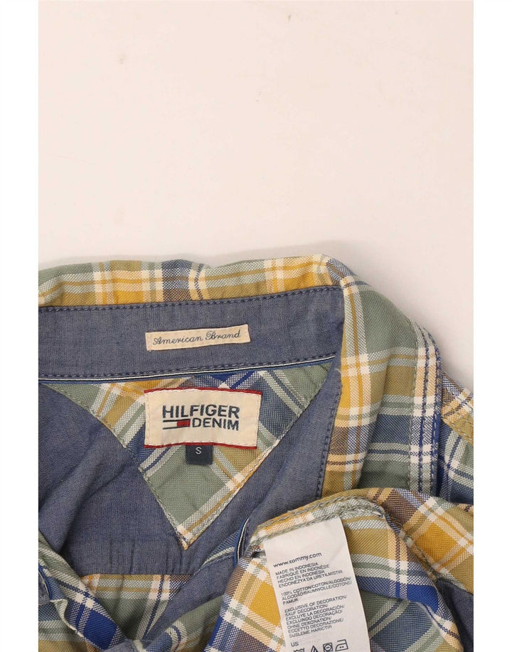 Camisa masculina Tommy Hilfiger pequena xadrez multicolorida de algodão