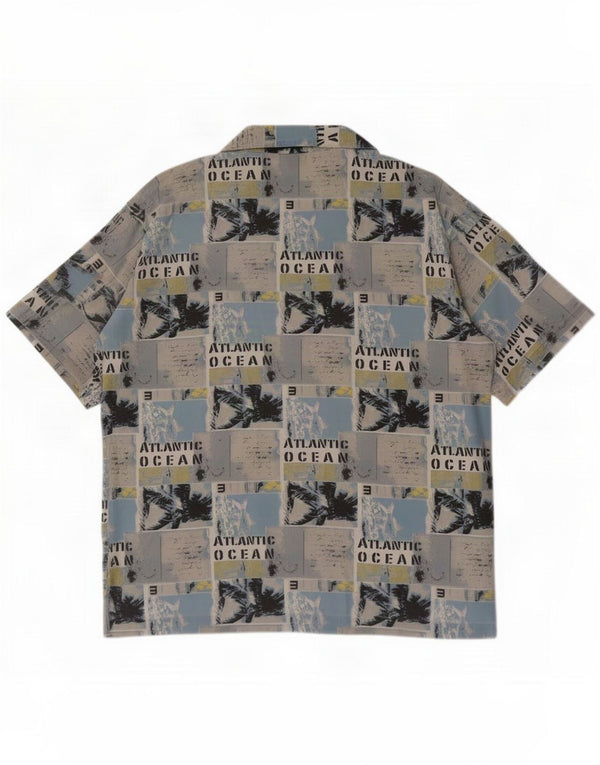 Mangoon Camisa masculina abstrata de manga curta UK 44 XL havaiano multicolorido