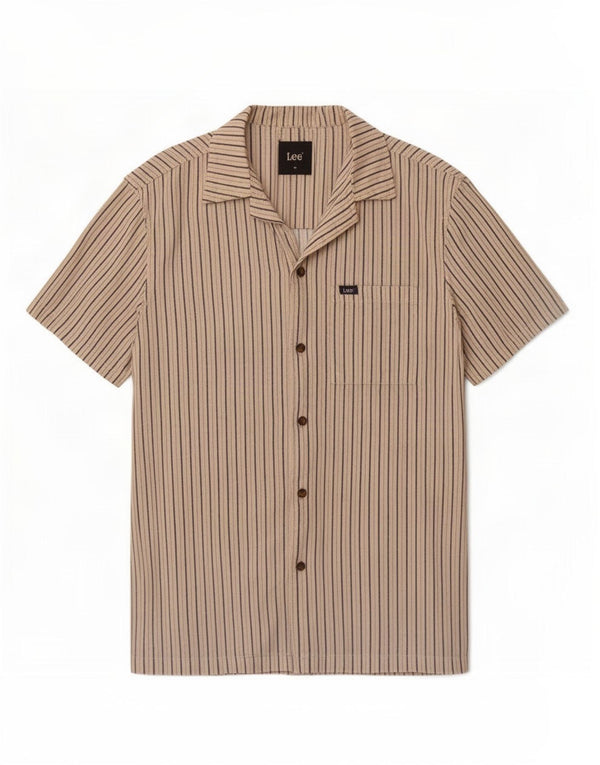 Camisa masculina de manga curta Lee algodão risca de giz bege médio
