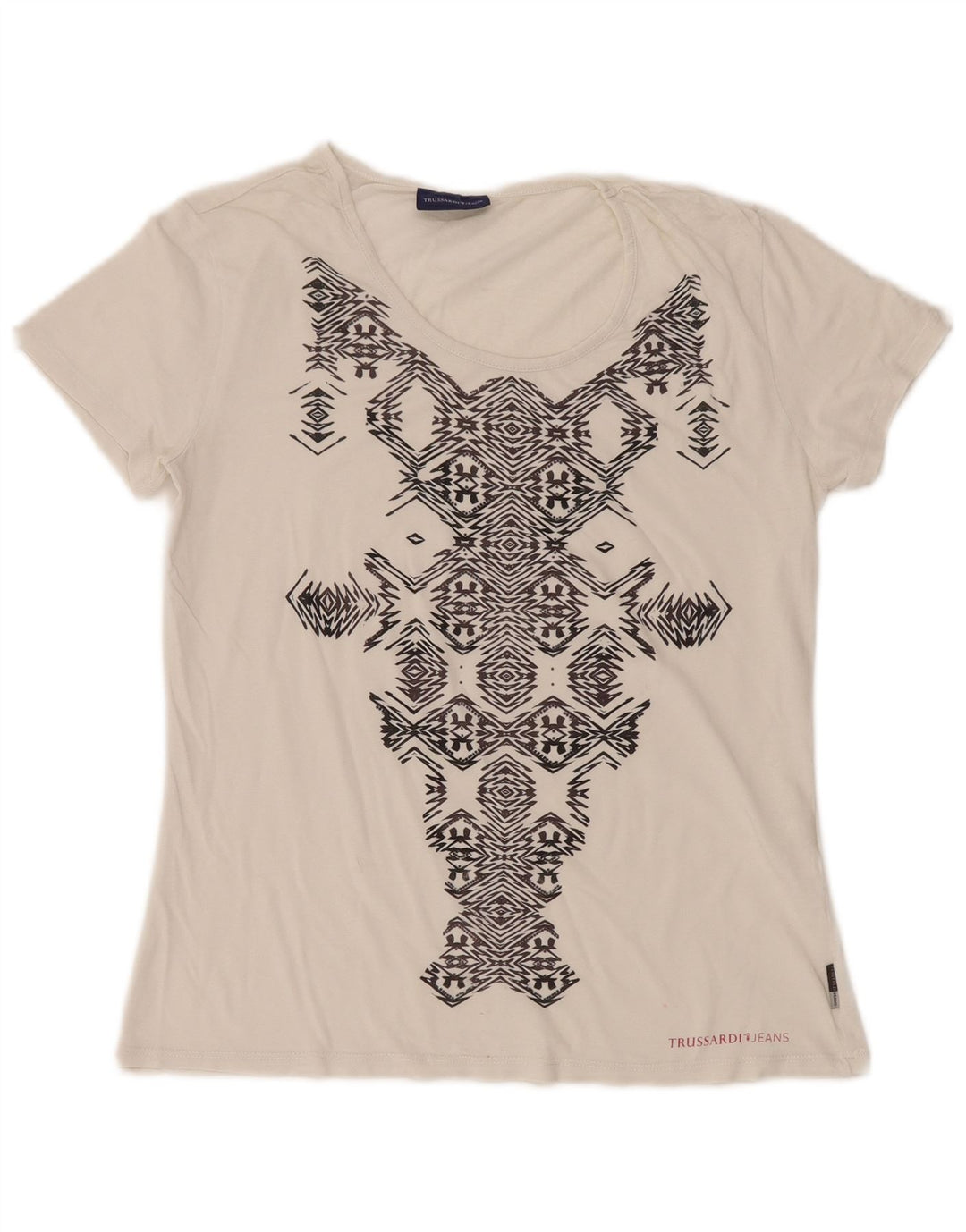 Camiseta feminina TRUSSARDI JEANS com estampa gráfica UK 14 grande branca geométrica