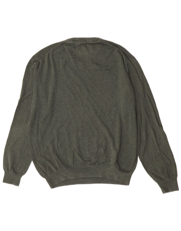 Suéter masculino vintage de ajuste regular com decote em V XL algodão verde