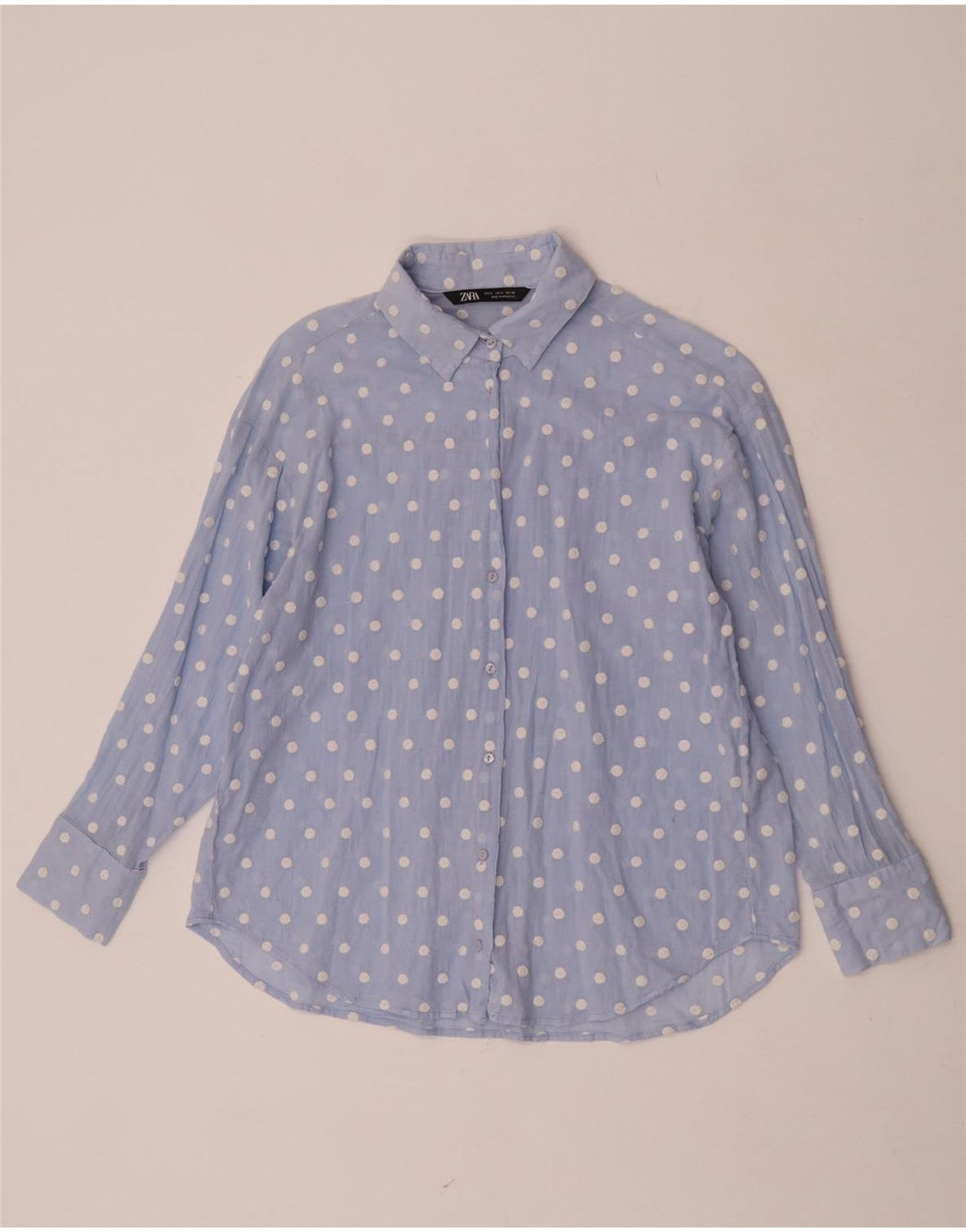 Zara Camisa Feminina UK 10 Pequenas Bolinhas Azul Poliéster