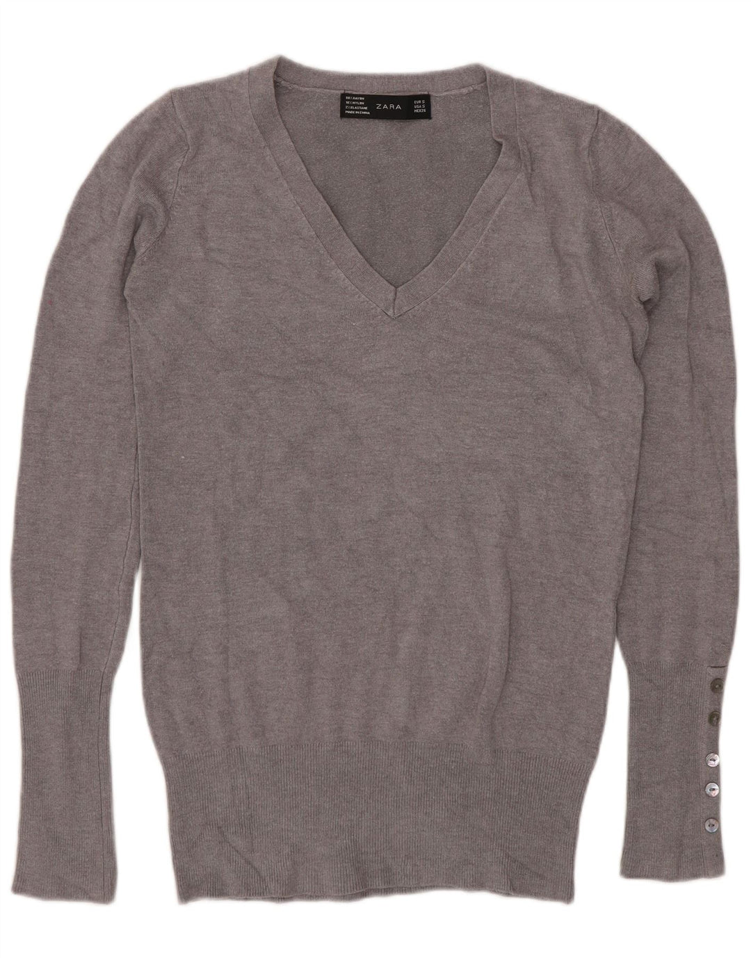 Suéter feminino Zara com decote em V Reino Unido 10 pequeno cinza