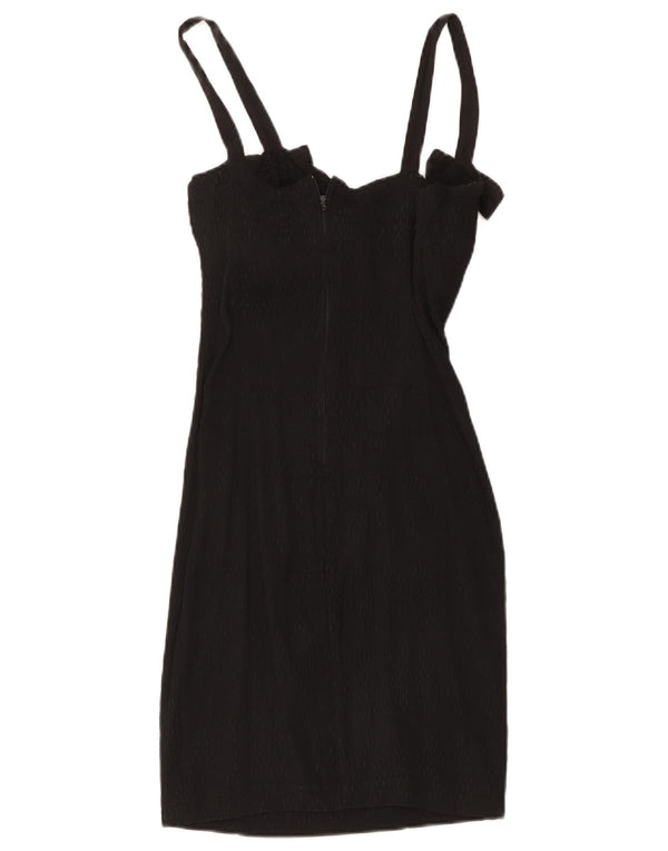 Minivestido feminino vintage sem mangas com bainha UK 12 médio preto manchado